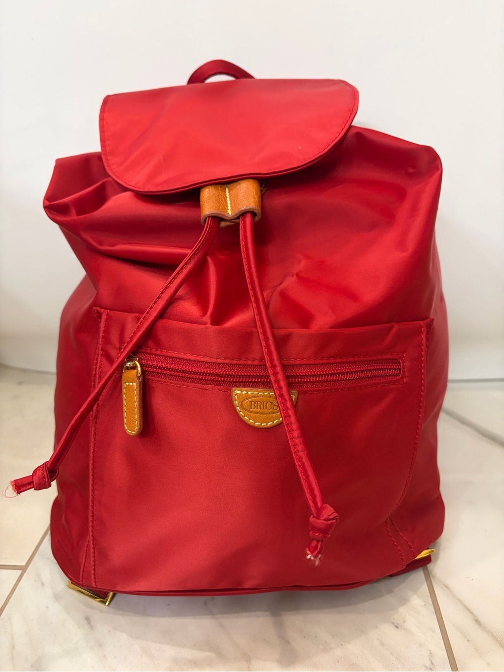 Bric's Large Red Nylon Drawstring Backpack